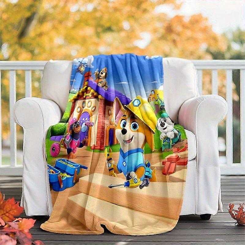 Pupstruction Theme Blanket Soft And Cozy Digital Print Polyester Knit for Napping Camping
