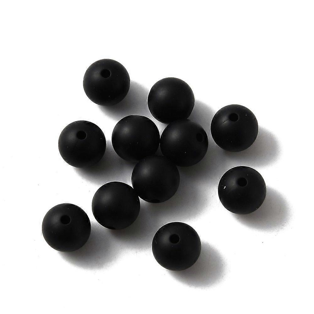 Silicone Beads Round Black 12x11mm Hole: 2mm