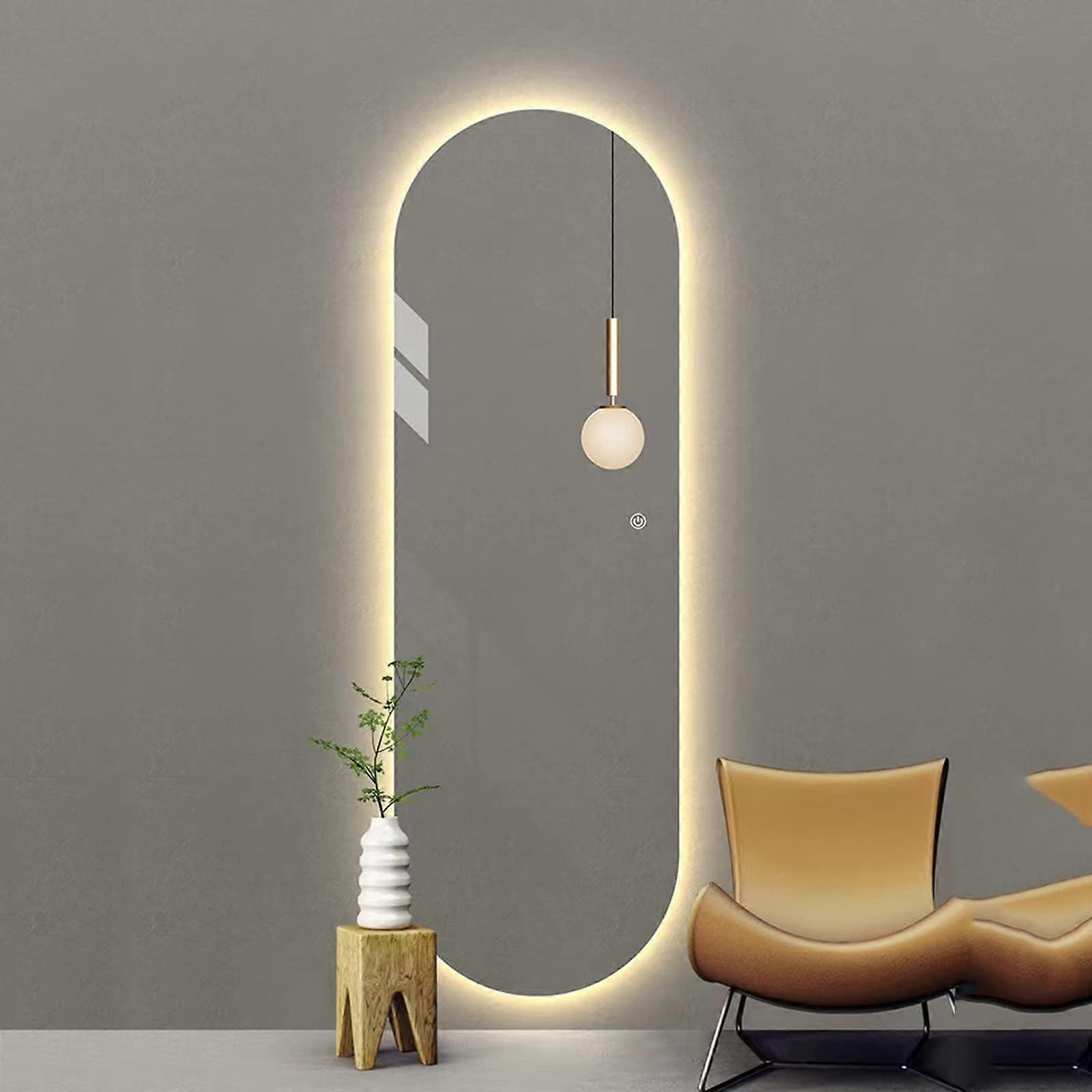 LED Lighted Frameless Oval Full Body Mirror with Touch Control and Dimmable Wall Mount Design