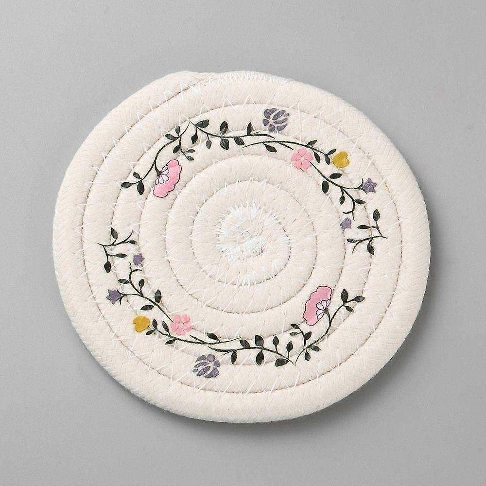 Cotton Coasters Cup Mat Round with Flower Pattern Floral White 125x7mm