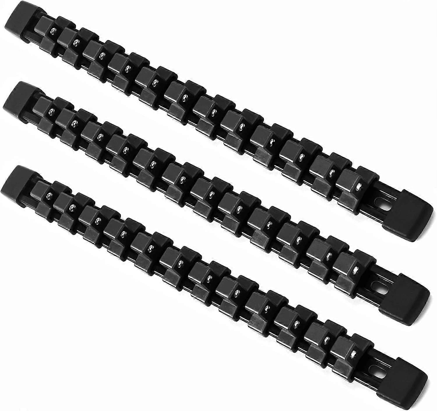 Socket Organizer Set 1/2 Inch Drive Heavy Duty ABS Rail Holders Black Rack for Quick Tool Access