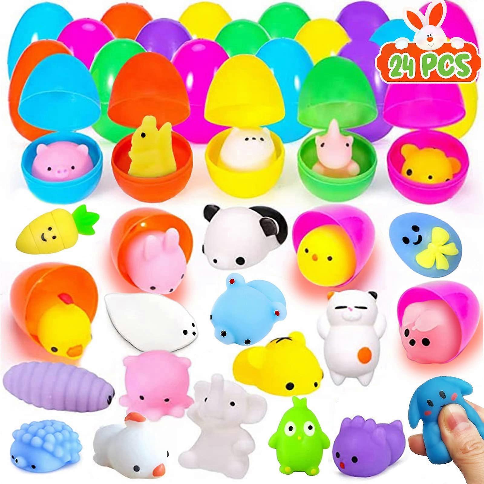 48PCS Prefilled Easter Eggs Hunt with Kawaii Squishy Toys, Reusable Shells for Basket Stuffers