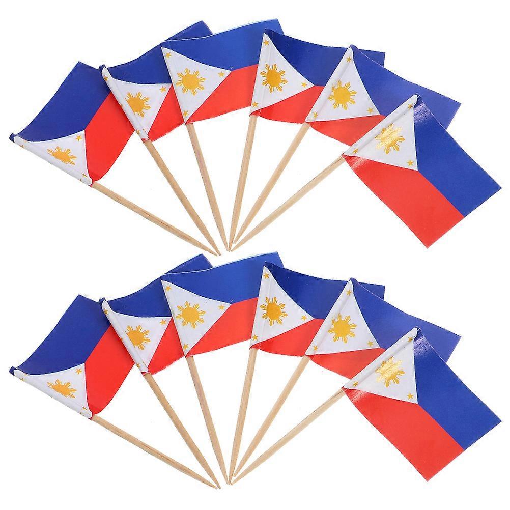 200Pcs Philippines Flag Toothpicks for Decor Wooden Picks