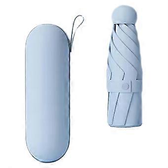 1 stk. anti-UV mini-paraply for solfylte og regnfulle dager, bærbar med UV-belegg og 6 forsterkede ribber, blå