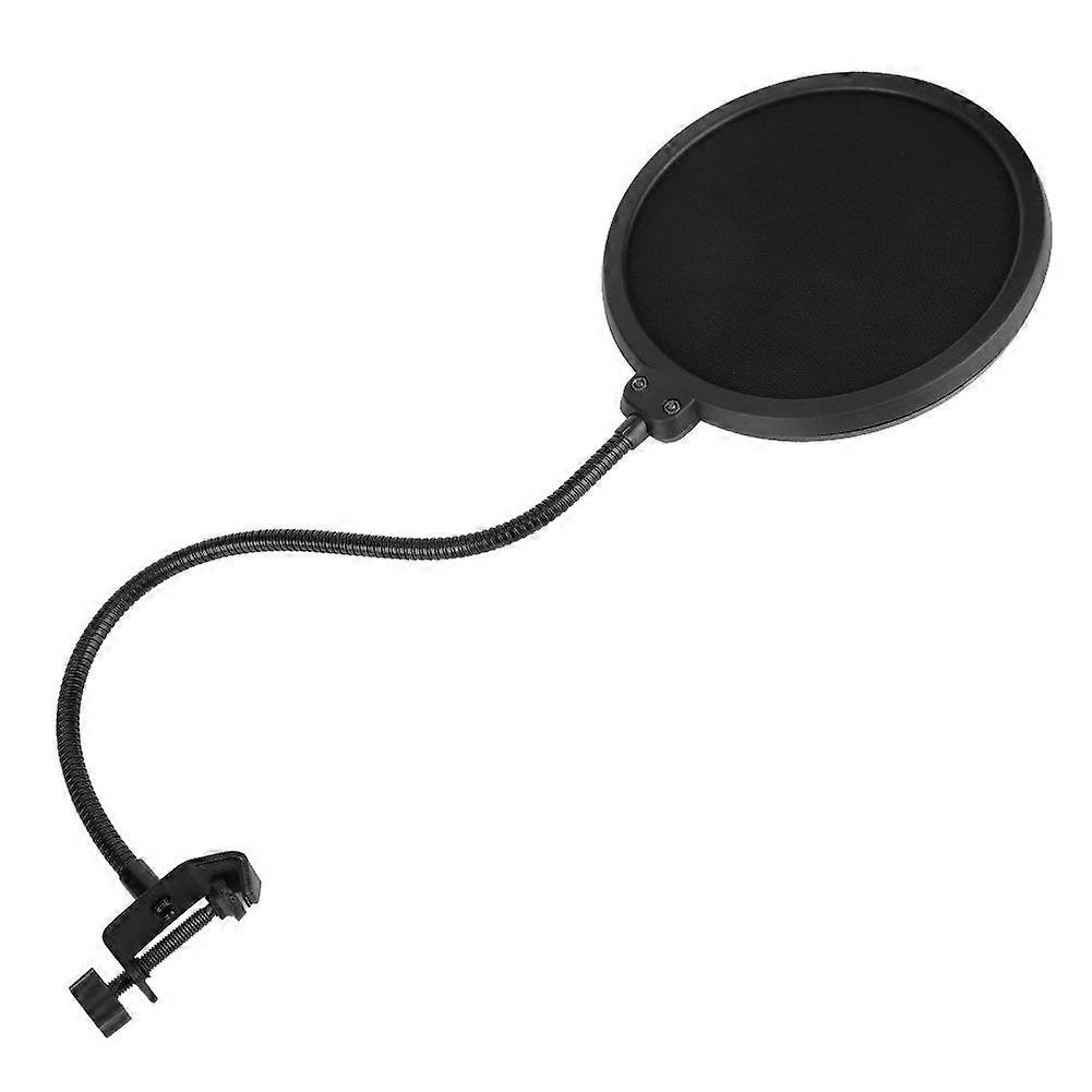 Studio Microphone Mic Wind Screen Mask Gooseneck Shield Pop Filter Double Layer Black