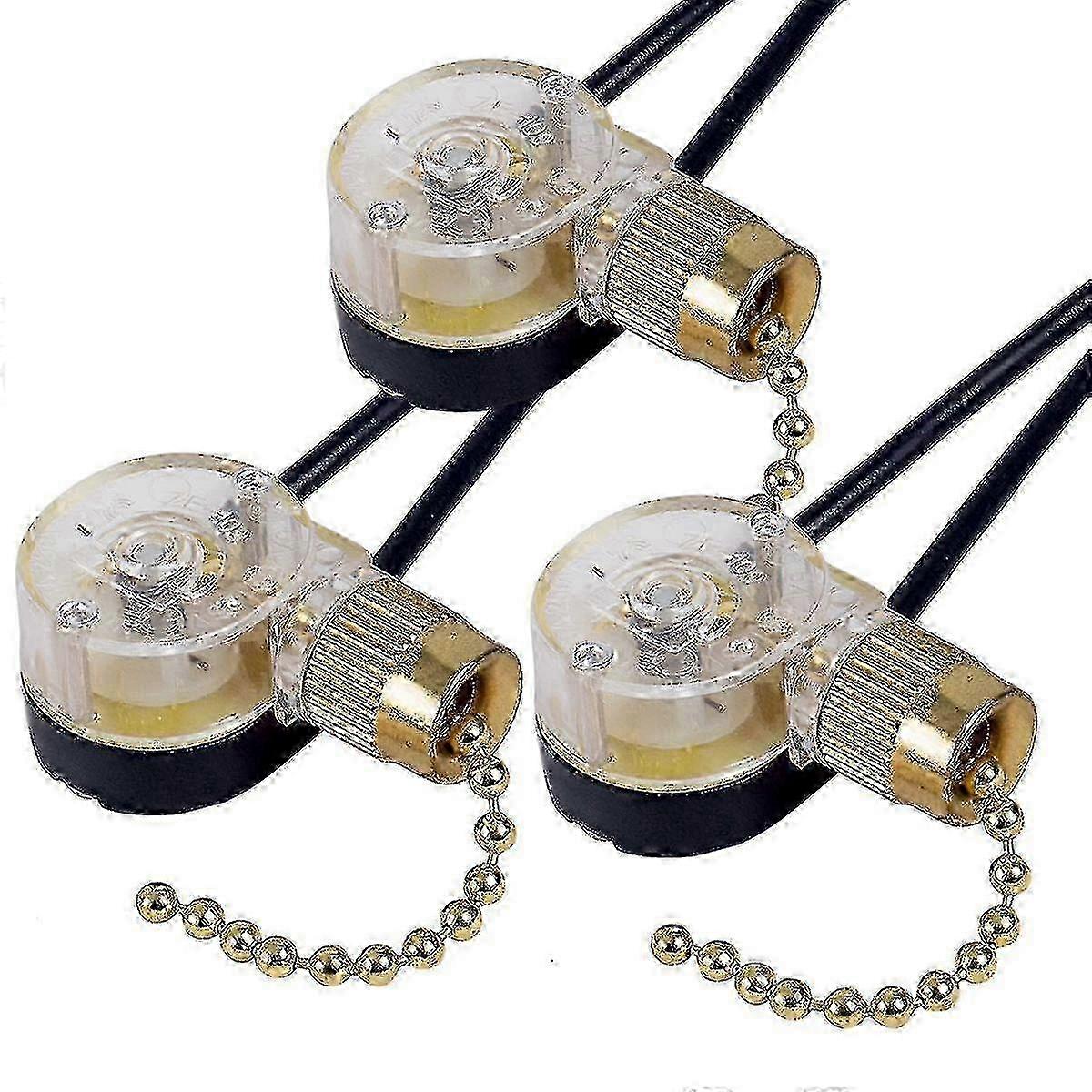 3pack Ceiling Fan Light Switch Ze-109 Fan Switch Ceiling Pull Chain Switch Replacement (brass)