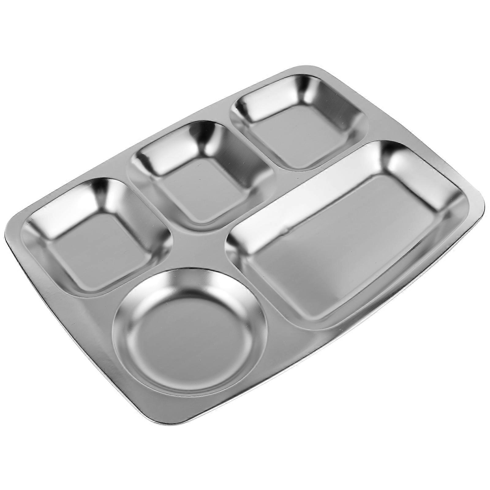 Stainless Steel Divided Dinner Tray Multi Compartments Balanced Meal Accommodation Rustproof Stackable Easy to Clean Silver 1Set