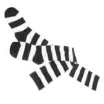 Pair of Women's Black and White Wide Striped Thigh High Over the Knee Stocking Socks (Black & White)