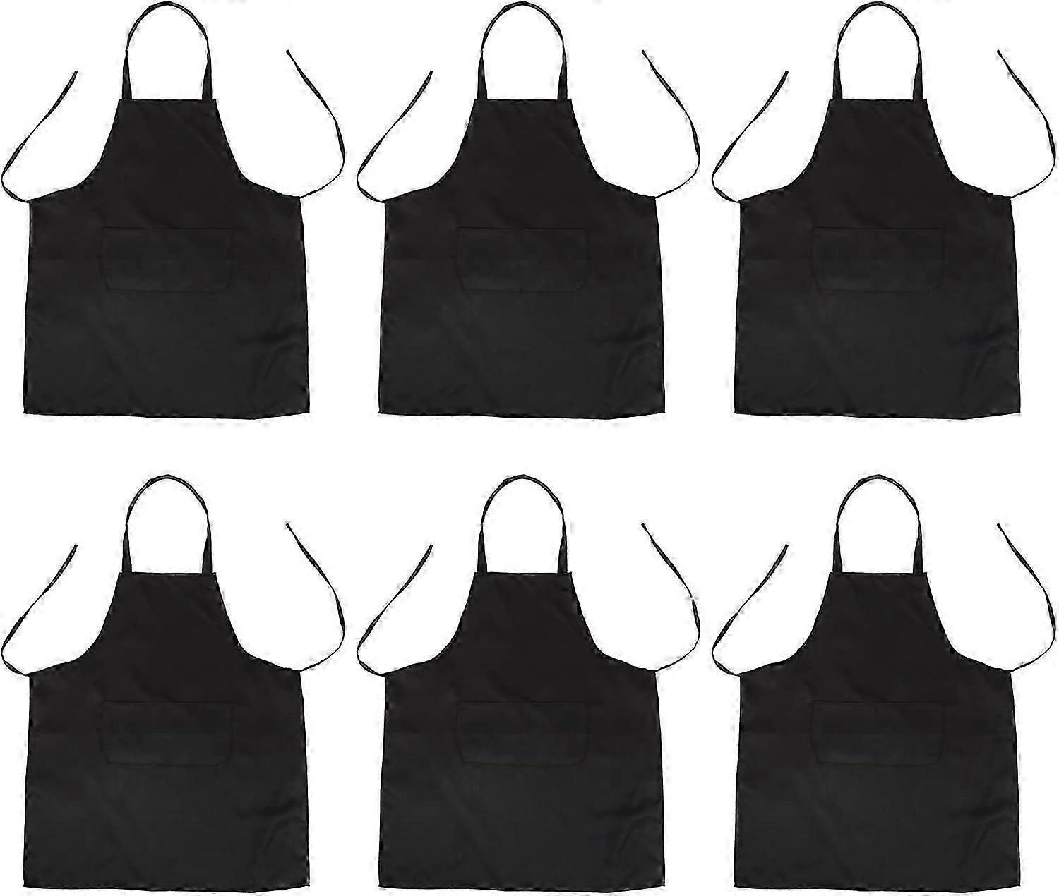 6X Unisex Black Kitchen Apron, Medium Size