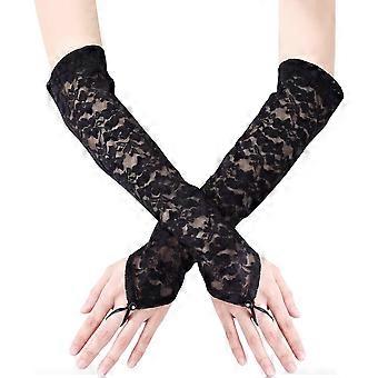 Lange Spitzenhandschuhe, Brauthandschuhe für Hochzeiten, fingerlose Spitzenhandschuhe für Damen, Party, Kostüme der 1920er Jahre, Maskenball, Schwarz