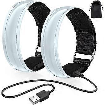 Rechargeable LED Armband, 2 Pack, Reflective Running Armband with 3 Modes, Adjustable for Night Safety
