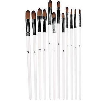 12Pcs Nylon Hair Paint Brushes Set Wood Handle Pearl White Variety Style Oil Acrylic Drawing SuppliesB Round Flat Head