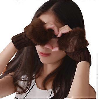 Women's Solid Color Fuzzy Plush Warm Winter Gloves for Daily Wear, 1 Pair