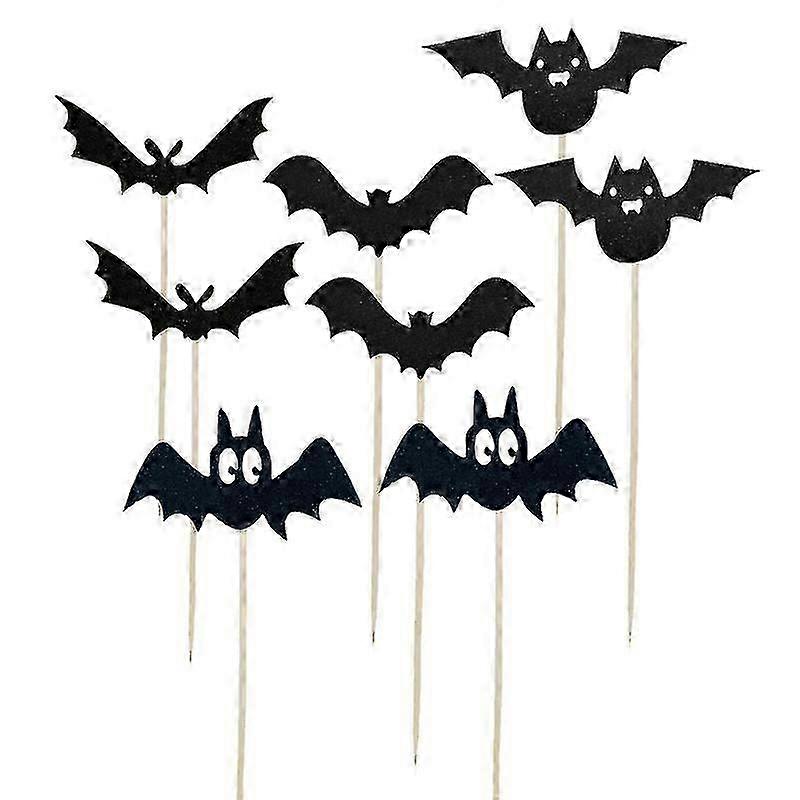 8 Pack Bat Cake Decorating Insert Cards, DIY Kit with Glue Dots & Bamboo Sticks for Halloween Party Supplies