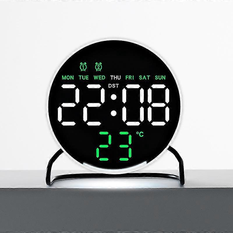 Desktop LED Clock Round White Shell Green Light