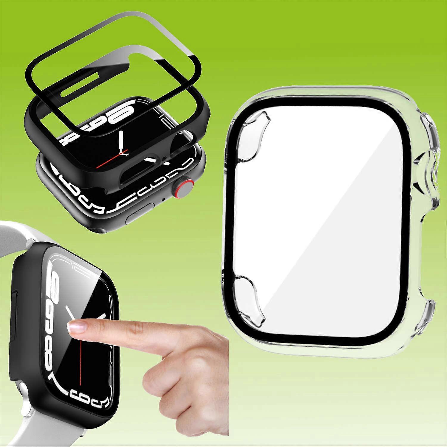 For Apple Watch Series 9 8 7 41 / 6 SE 5 4 40mm 2 in 1 Watch Case Cover + Tempered Glass