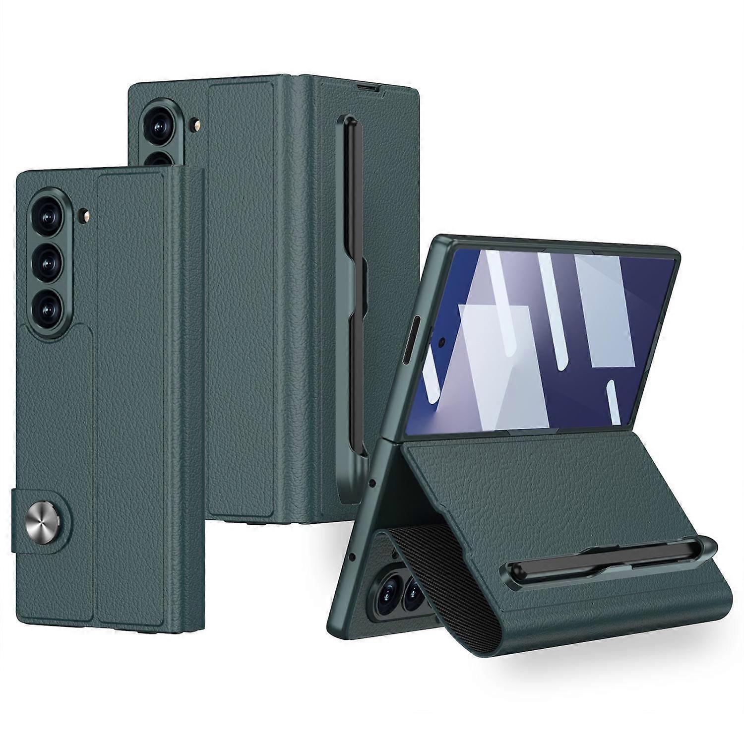 For Samsung Galaxy Z Fold7 5G GKK Integrated Flip Leather Case Pen Holder Green
