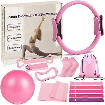 Pilates-Ring- und Ball-Set, Pilates-Grundausstattung für Frauen, 13-teiliges Heim-Pilates-Set, inklusive Pilates-Ring, Widerstandsbändern und Yogaball.