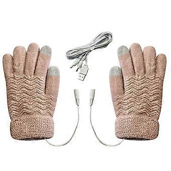 USB Rechargeable Heated Gloves Adult Female, Double-Sided Heating Winter Mittens, Yellow