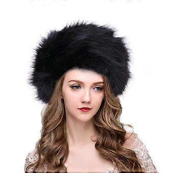 Winter Faux Fur Hat Warm Fashion Fluffy Ski Earmuff Cold Weather Hat for Girls Women (Black)
