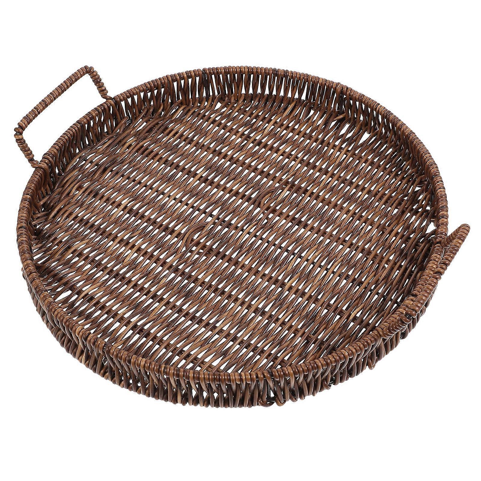 Round Bread Serving Basket Handcrafted Bread Serving Tray Snack Tray with Handles