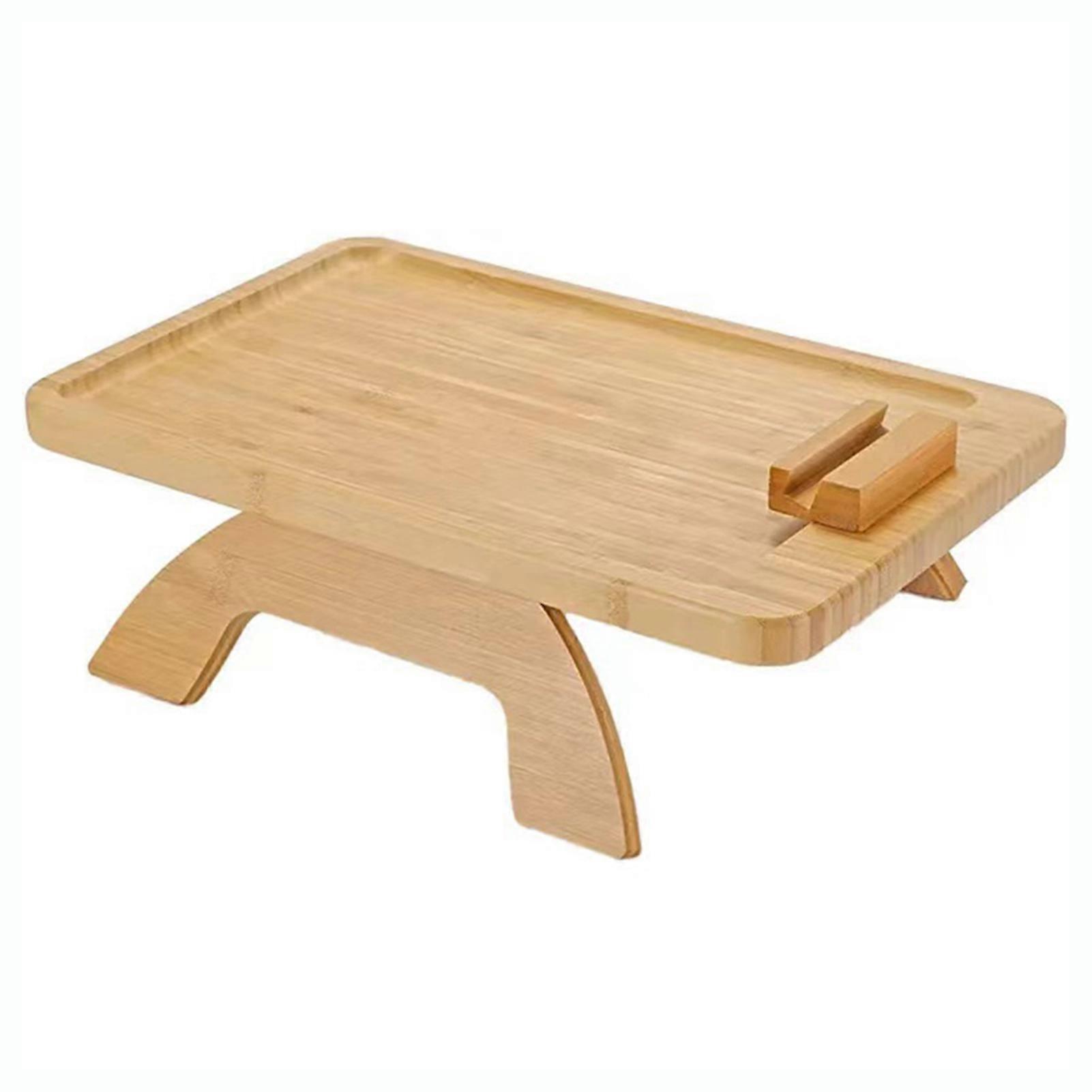 Natural Wooden Sofa Tray Rectangle Snack Remote Control Serving Table