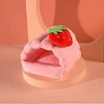 Cama de casa de hamster de rato de inverno quente lã pequeno animal de estimação chinchilla acessórios da casa rosa l (20*19*15cm)
