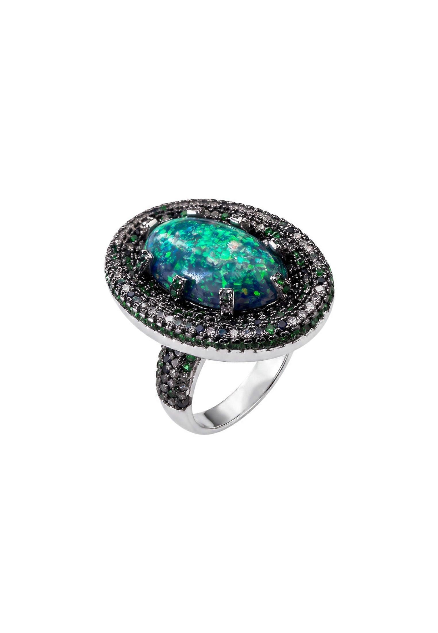 Serafina Green Opal Cocktail Ring Silver