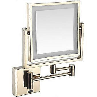 Gold Wall Mounted Makeup Mirror with LED Light, 8 Inch Dual Sided 1X/3X, Extendable PlugIn Bathroom Vanity Mirror