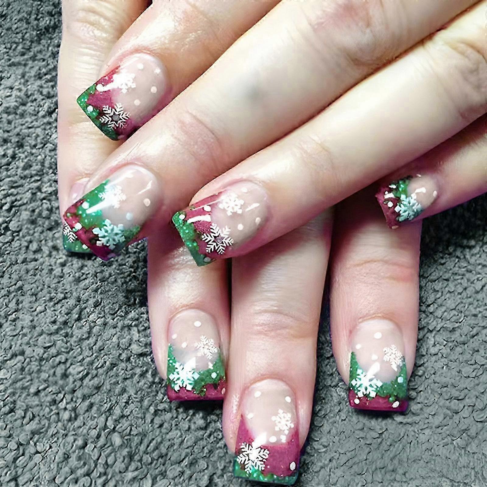 24pcs Short Square Snowflake Press On Nails