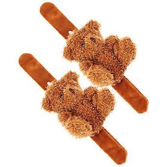 Plush Animal Slap Wristband Brown for Playing 2Pcs Stuffed Bear Bracelets