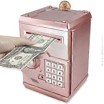 Electronic Piggy Bank for Kids with Password Lock, Auto Money Scroll Mini ATM Money Safe, Rose Gold Gift