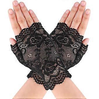 Guanti in pizzo R9, guanti corti senza dita, guanti trasparenti da sposa, guanti da pesca da sposa, guanti da damigella d'onore, guanti per banchetto, Halloween, matrimonio, ballo di fine anno, neri