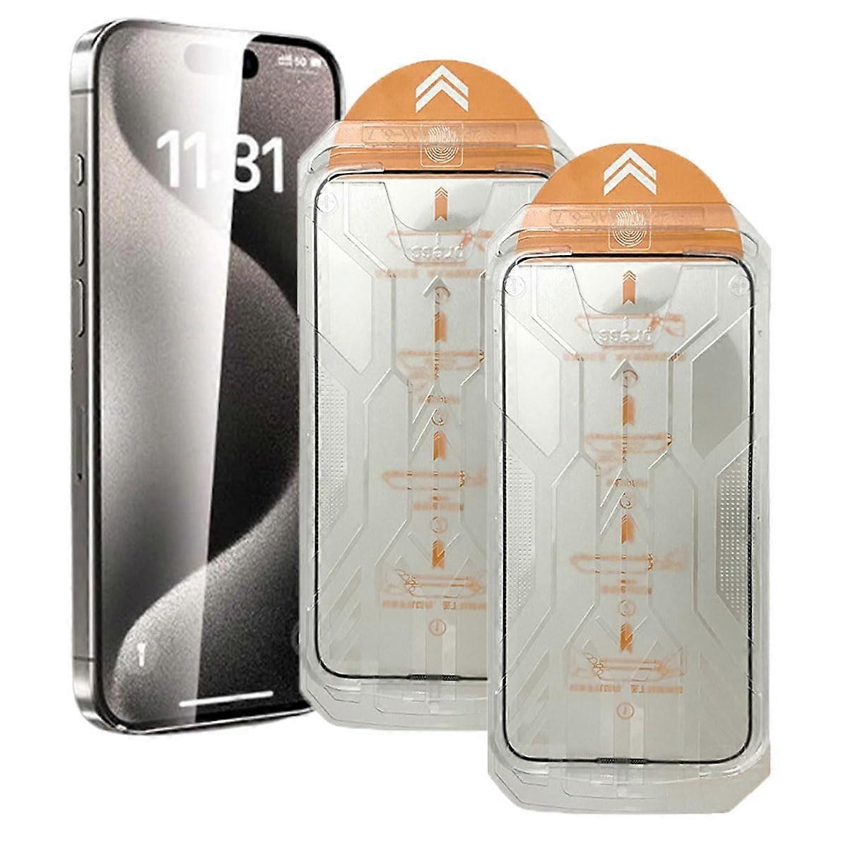 Screen Protector 2 Pack Privacy Tempered Glass Bubble  Full Coverage Dustproof for iPhone 15 Pro Max