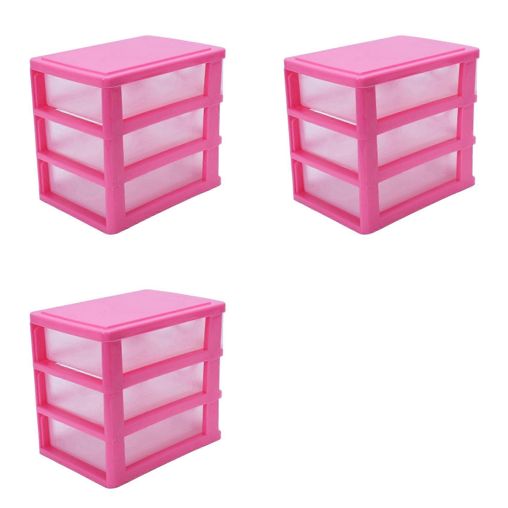 3X Mini Translucent Drawer Type Plastic Storage Box(Rose Red 3 Layers)