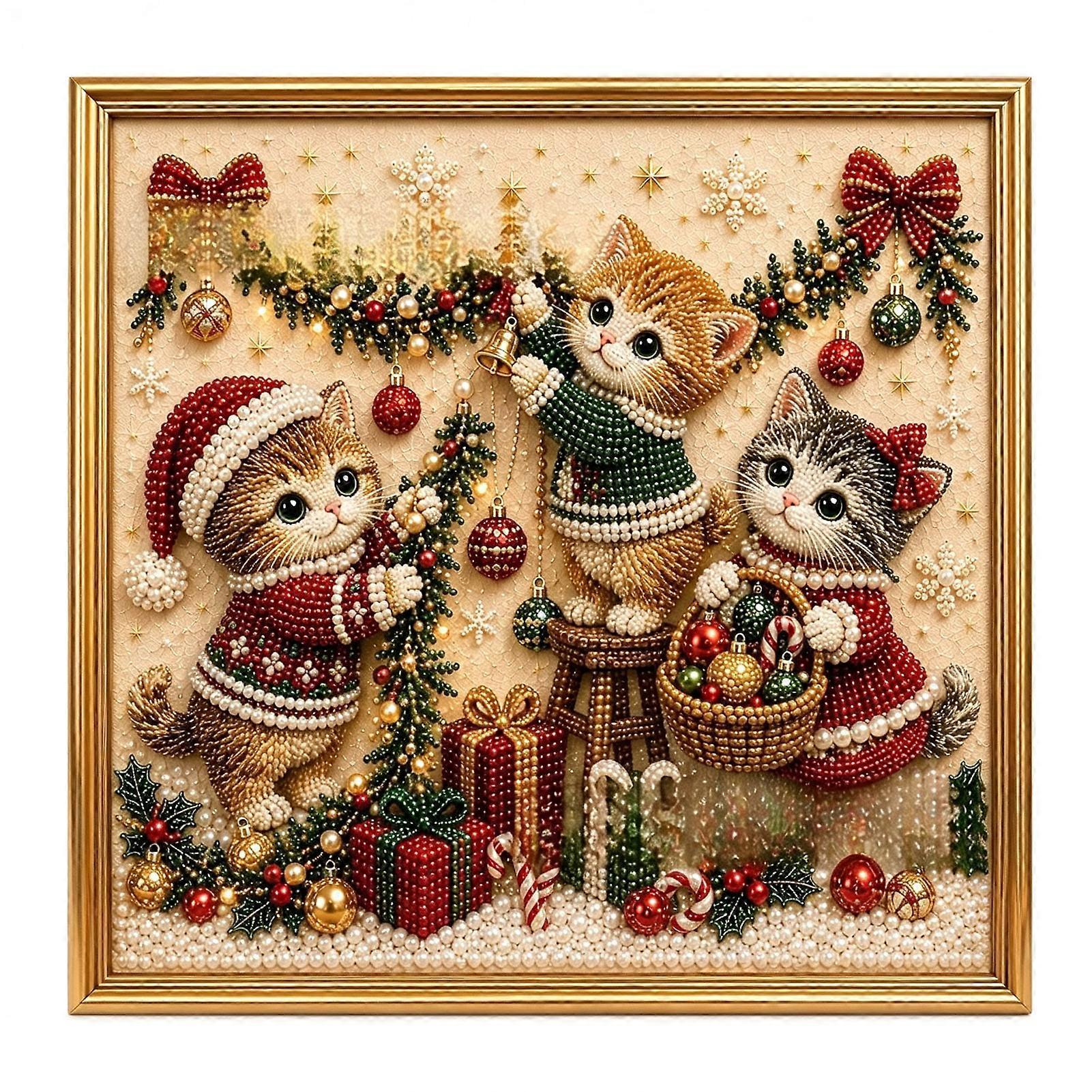 Christmas Pearl Cat Craft Kit 20cm
