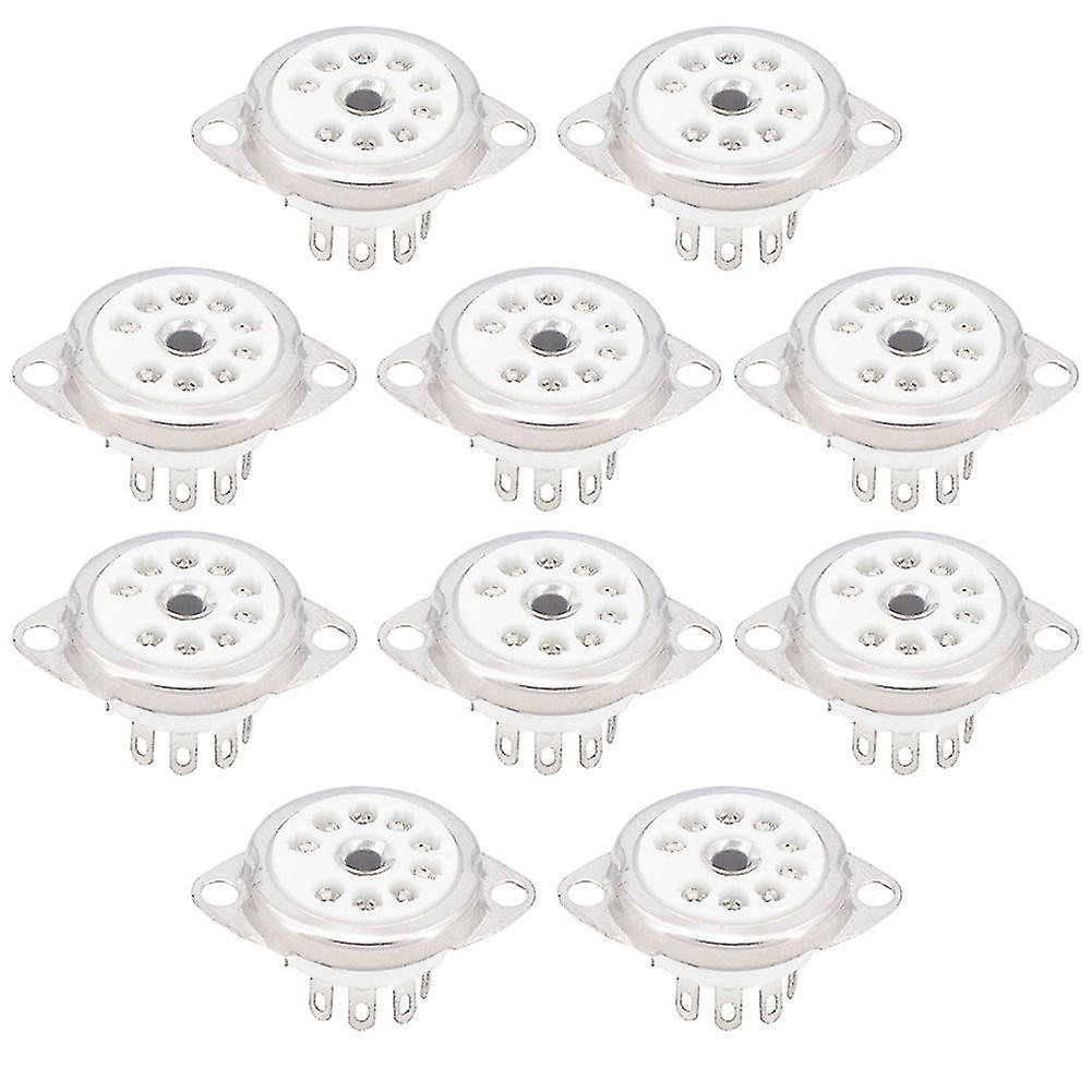 10pcs Ceramic B9a Silver-plated 9pin Vacuum Tube Socket Panel Chassis Mount For Ecc81 Ecc82 Ecc83 E