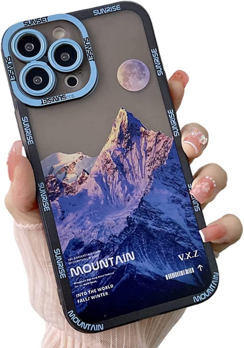 Compatível para iPhone 13 Pro Max Sunset Snow Mountain Capa Fofa com Câmera Protetora Soft TPU Capa de Lua à Prova de Choque para iPhone 13 Pro Max 6.7 polegadas Wo