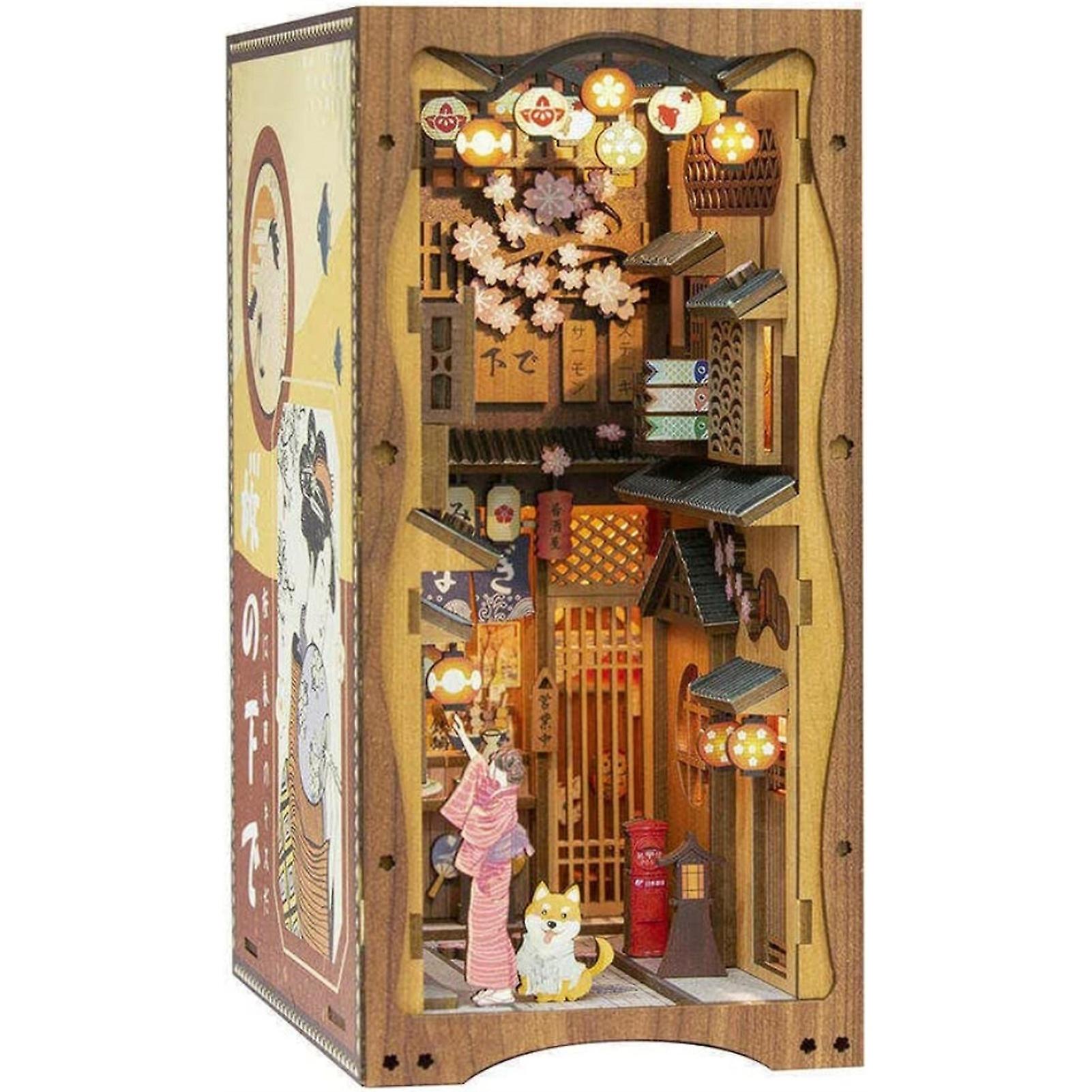 (flat 3D effect)DIY Book Nook Kit 3D Wooden Book Model Puzzle Building Kit Bookshelf Insert Decor Home Table Ornament