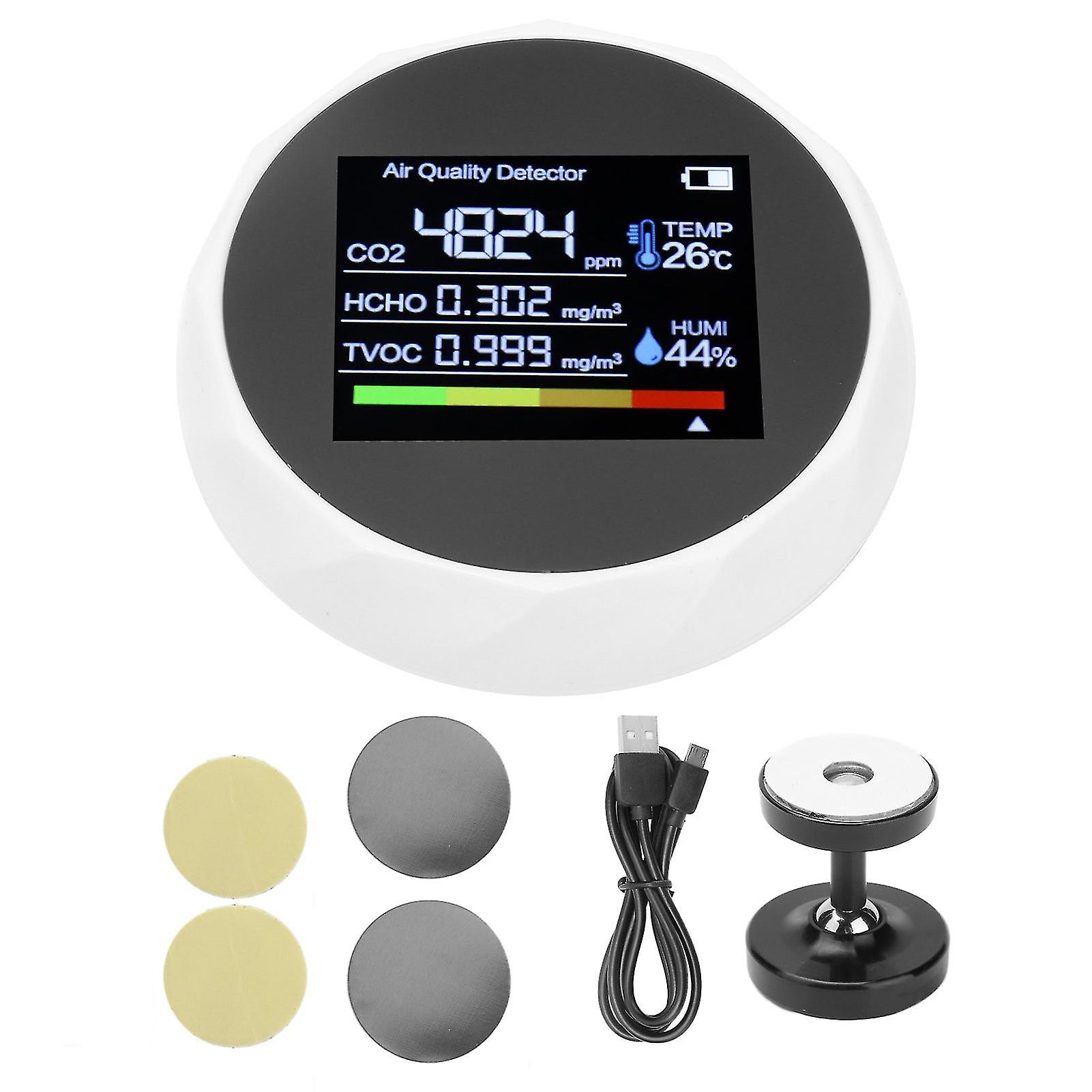 Air Quality Detector Multifunction Tvoc Co2 Detector Digital Temperature Humidity Meter Usb Chargingwhite