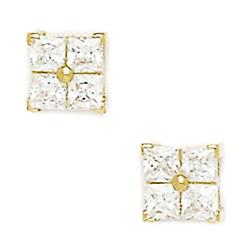 14k Yellow Gold Cubic Zirconia Medium 4 Segment Square Fancy Post Earrings 7x7mm Stud Earring for Women