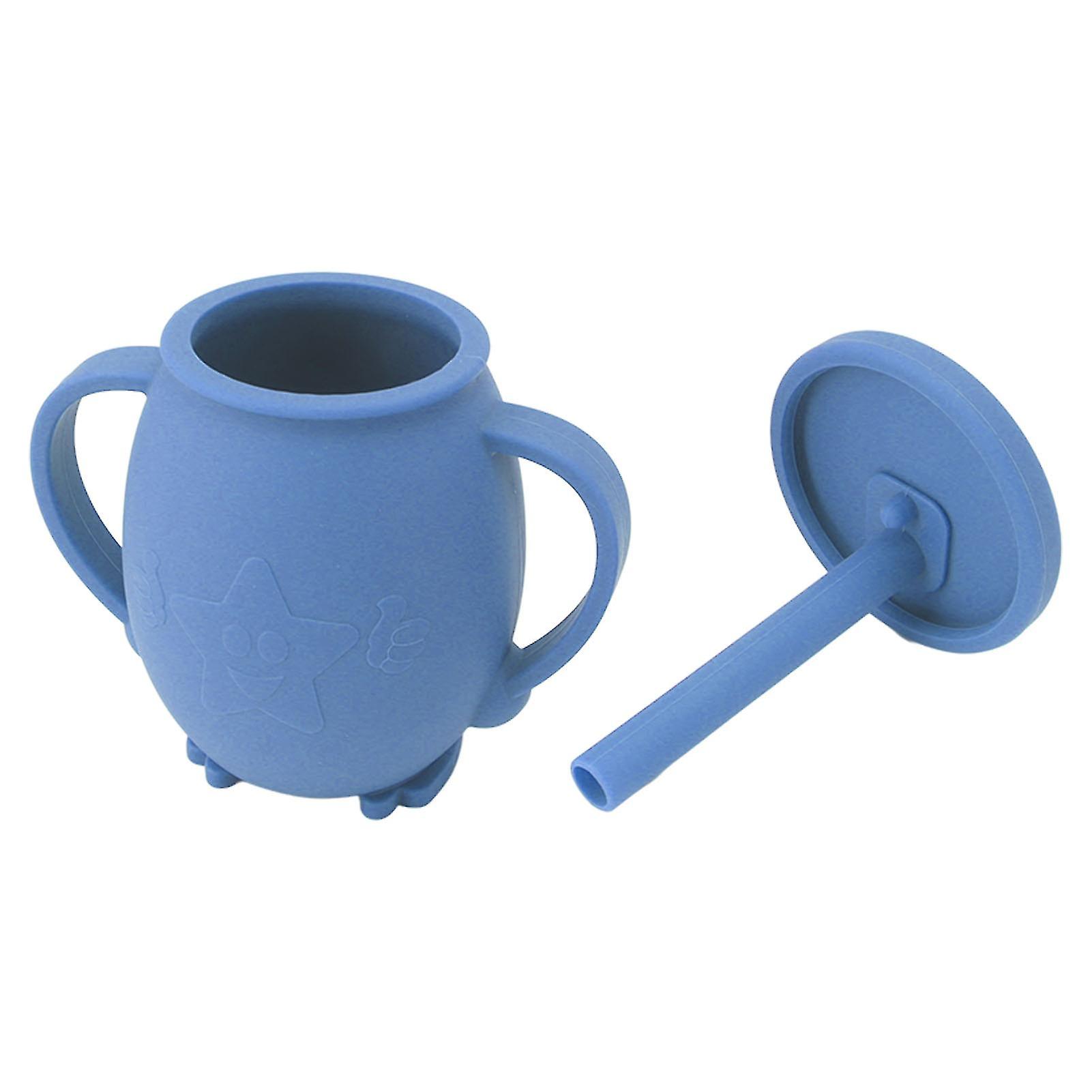 230ml Toddler Cups Silicone Training Sippy Cups with Straw Lid Non Slip Handles Spill Proof Trainer Cup for Baby Toddler Infant Dark Blue