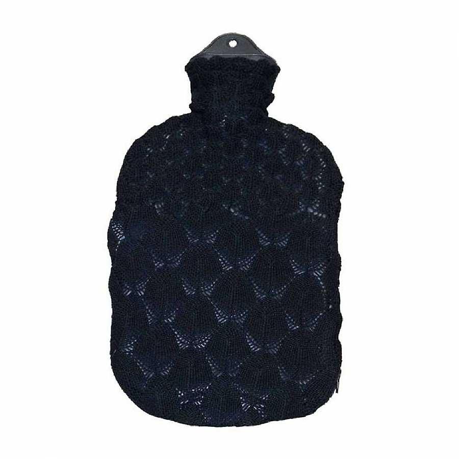 Natural Rubber Hot Water Bottle - Black Knitted
