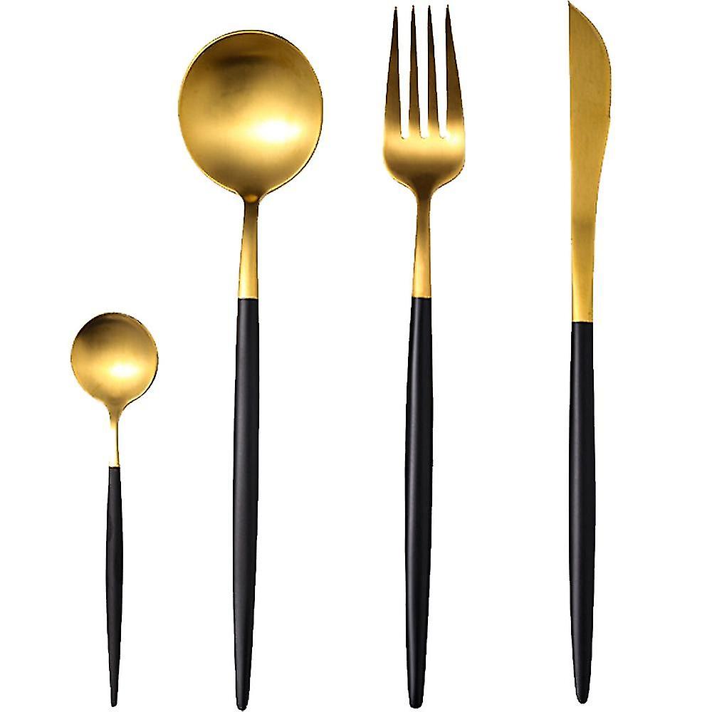 Gold Silverware Set Matte Flatware Set 304 Stainless Steel Flat Cutlery Set For Handle Forks Knife Spoons Set, Satin Finish Tableware Set For Home Res