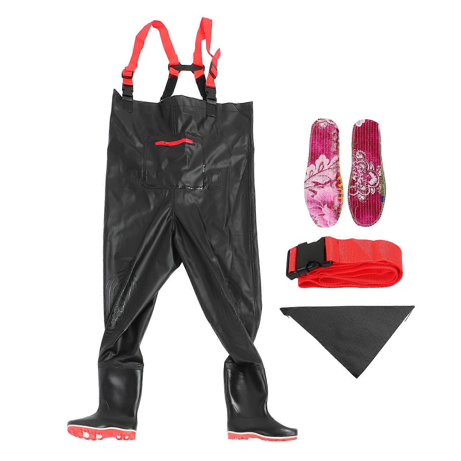 Qukaim Bootfoot Wader Chest Wader PVC Lightweight Waterproof Fishing Wading Pants with Anti-Slip Boots for Men and Women, Size 44