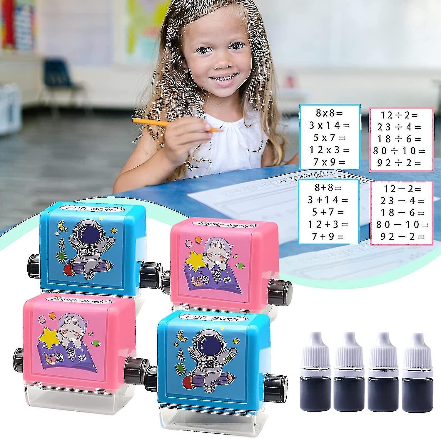 4pcs Math Roller Stamps,reusable Roller Digital Teaching Stamp For Addition, Subtraction, Multiplication, Division