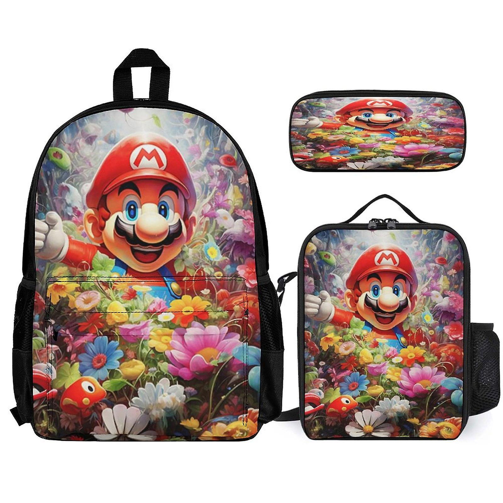 Super Mario Backpack 3 Piece Set Laptop Backpack with Pencil Case Lunch Bag Combination