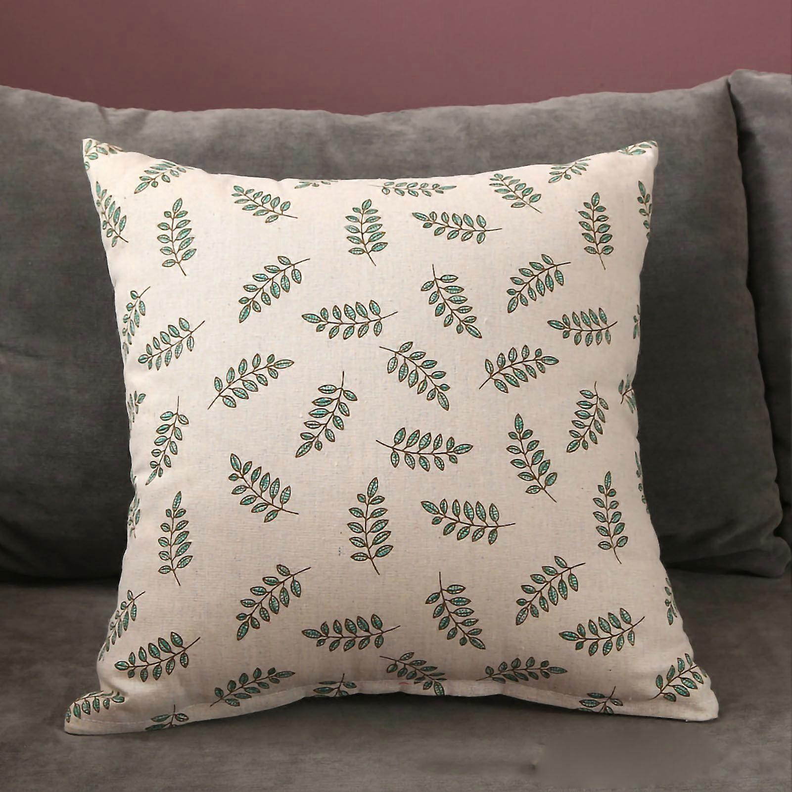 Home Pillow Case Sofa Cushion Accessories Linen Nordic Style Daily Use Home Textiles Small Green Leaves 40x40