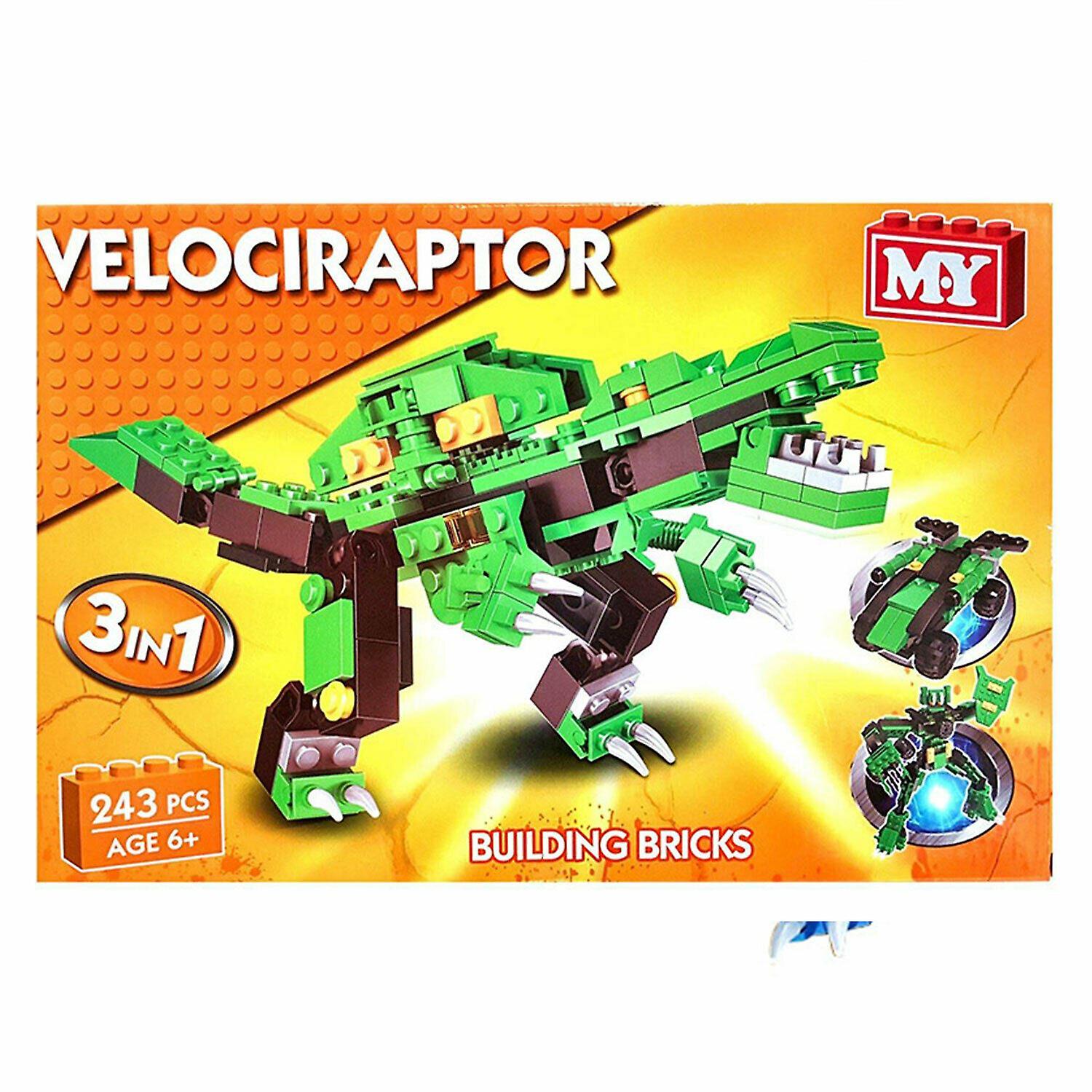 M.Y Games 3in1 Dinosaur Building Bricks Toy Set, 245Pcs - 2 Assorted Colours
