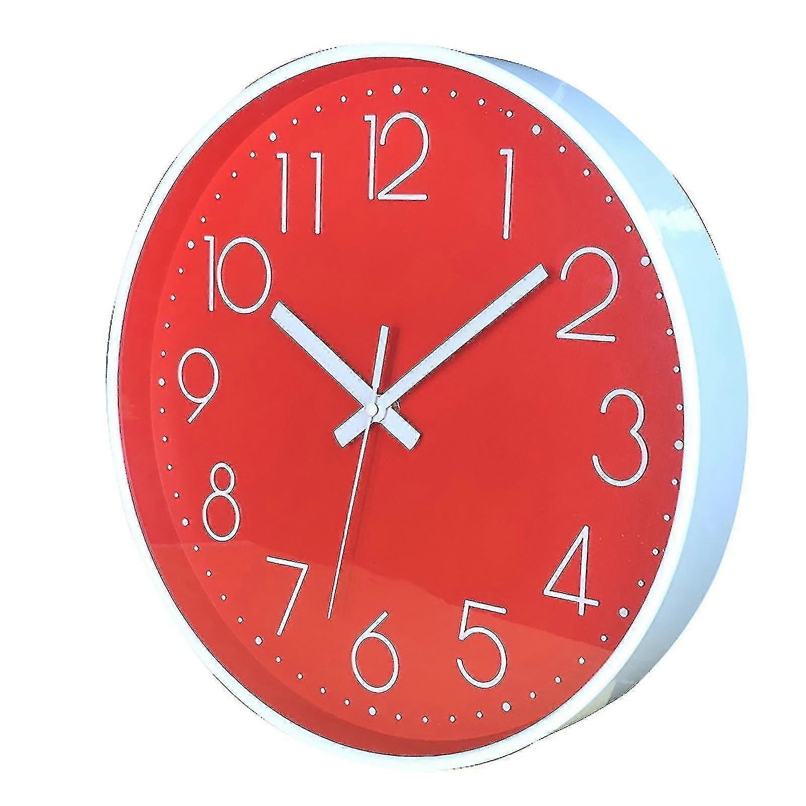 10 Inch Wall Clock Round Hanging Noiseless 3d Number Quartz ClockRed